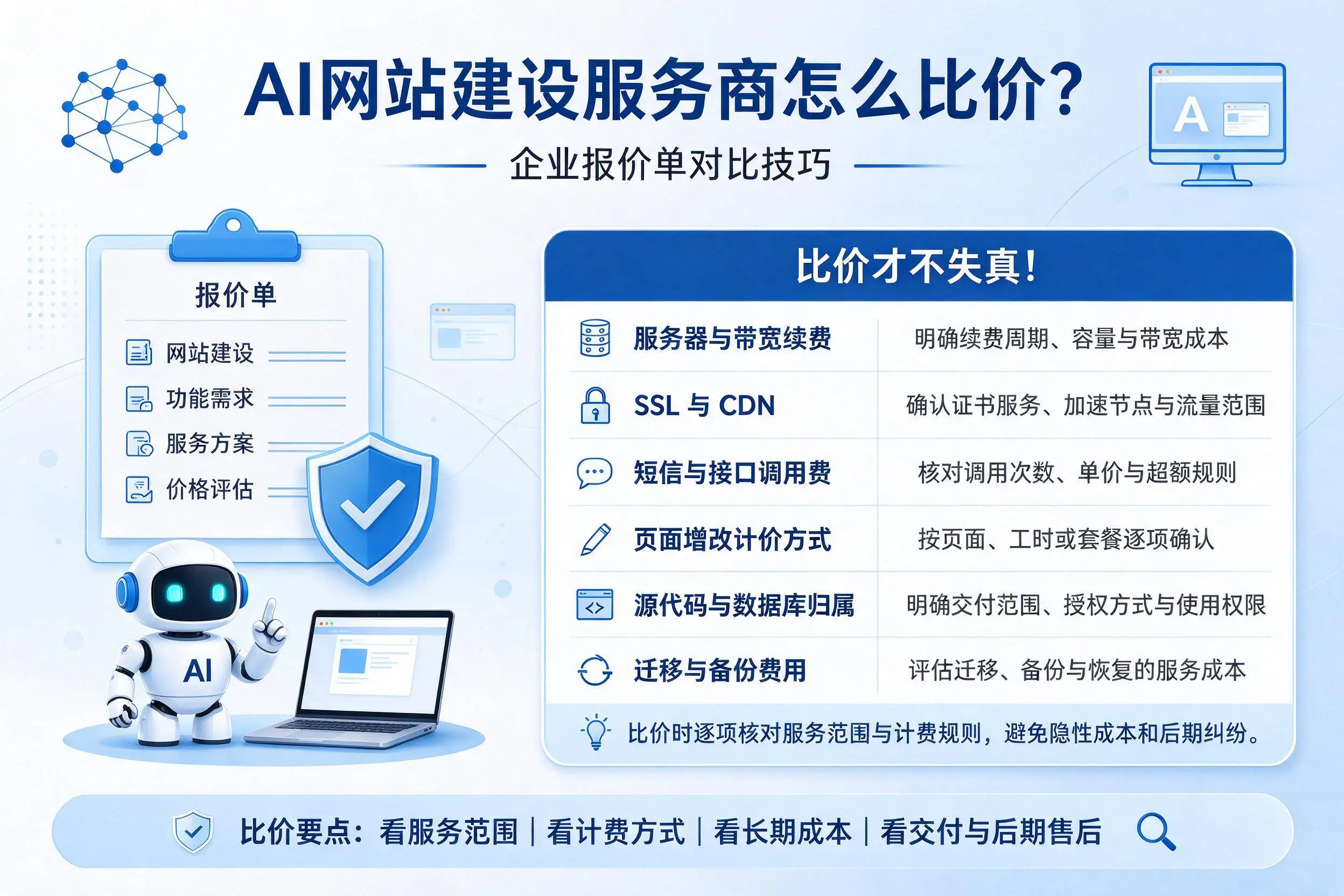 AI网站建设服务商怎么比价?和田企业报价单对比技巧
