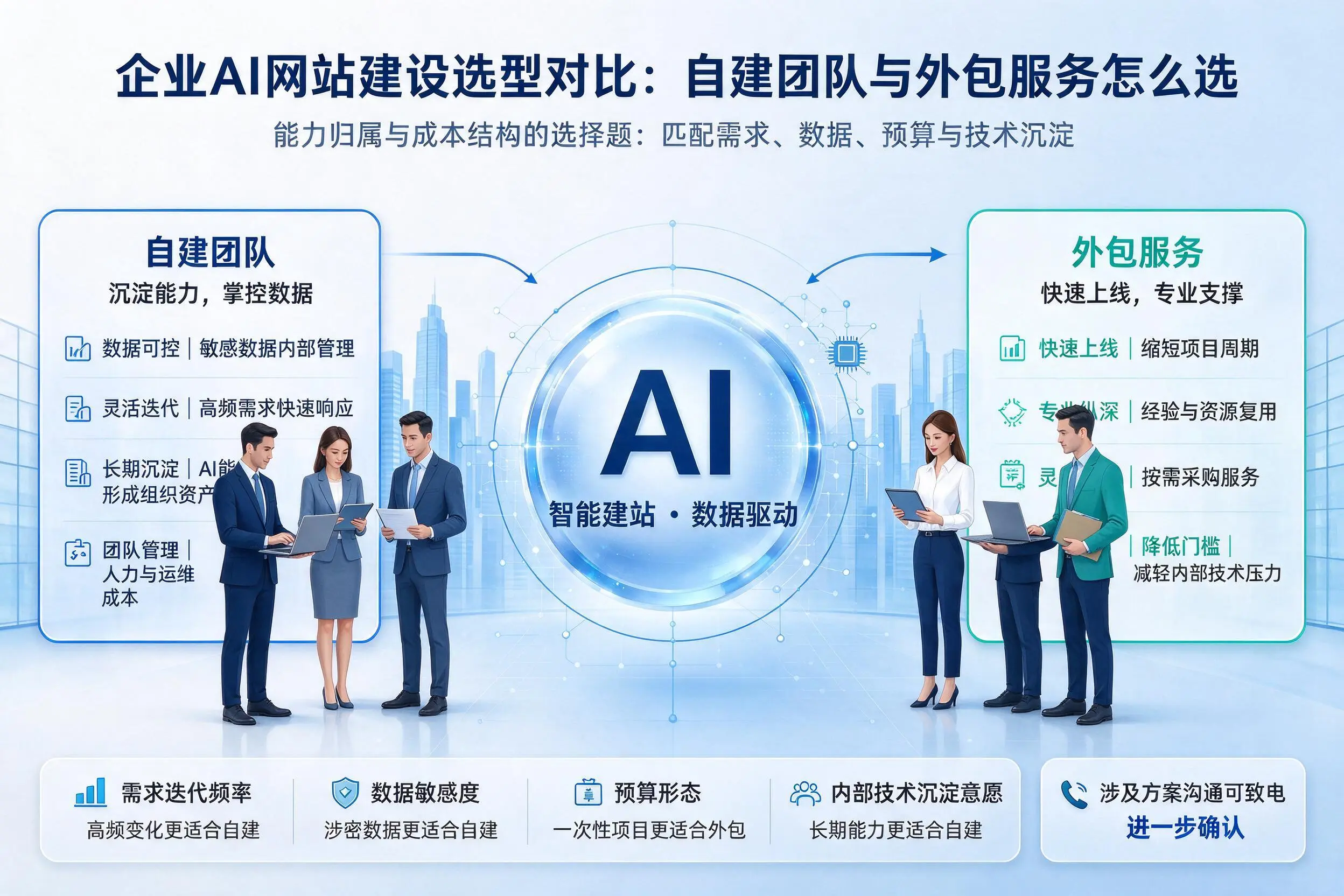 和田企业AI网站建设选型对比：自建团队与外包服务怎么选