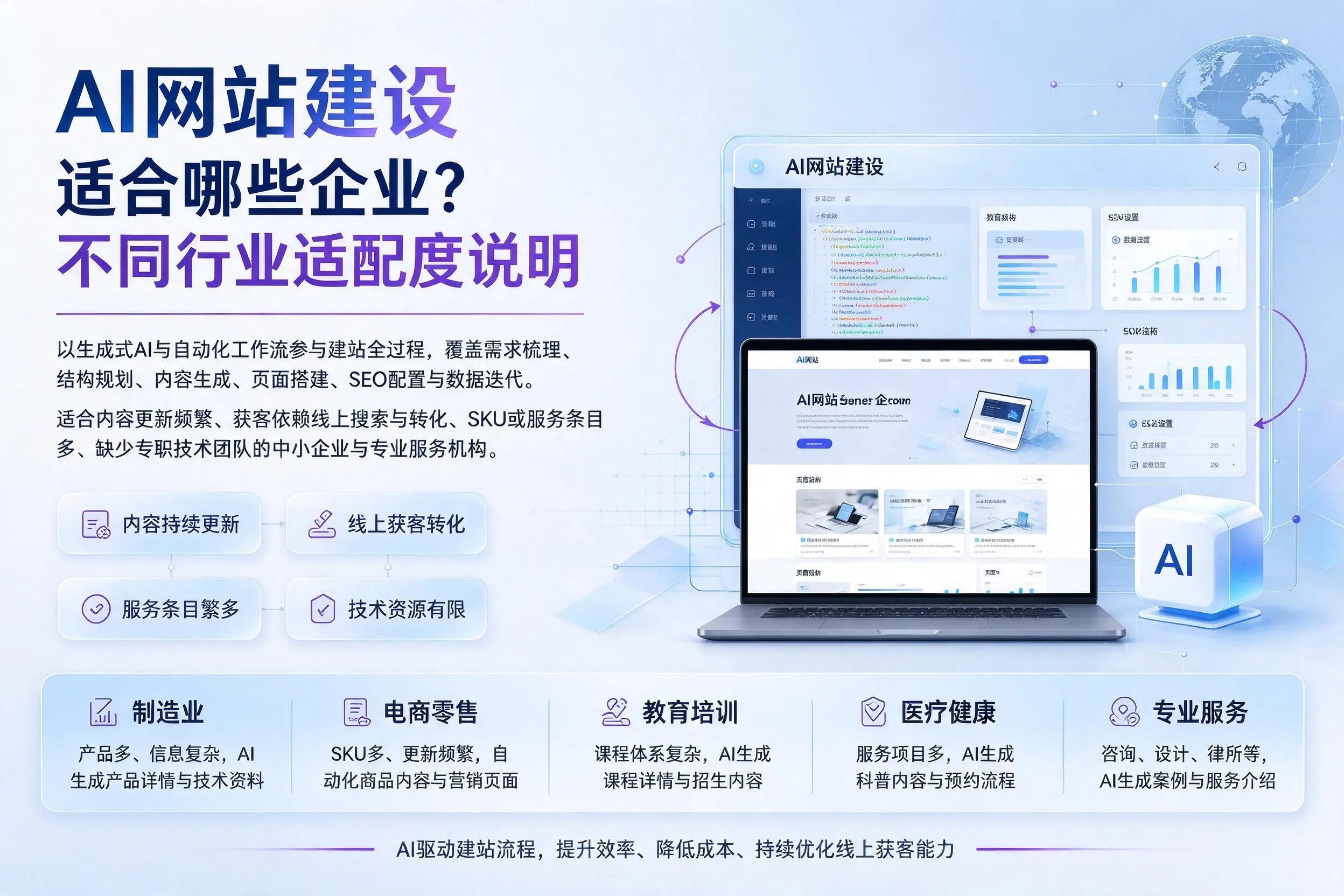 AI网站建设适合哪些企业？和田不同行业适配度说明